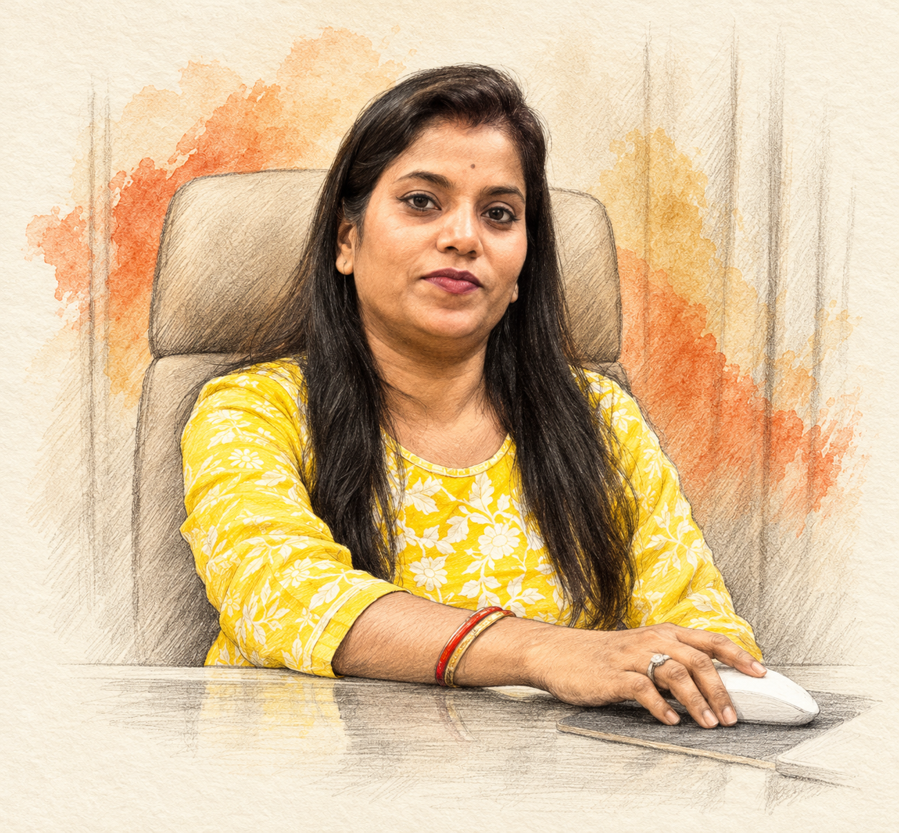Pencil sketch portrait of Samita Rout